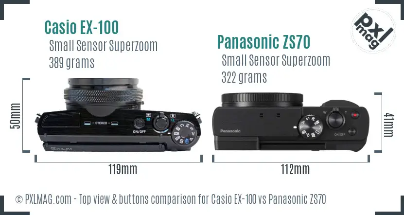 Casio EX-100 vs Panasonic ZS70 top view buttons comparison
