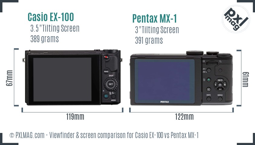 Casio EX-100 vs Pentax MX-1 Screen and Viewfinder comparison