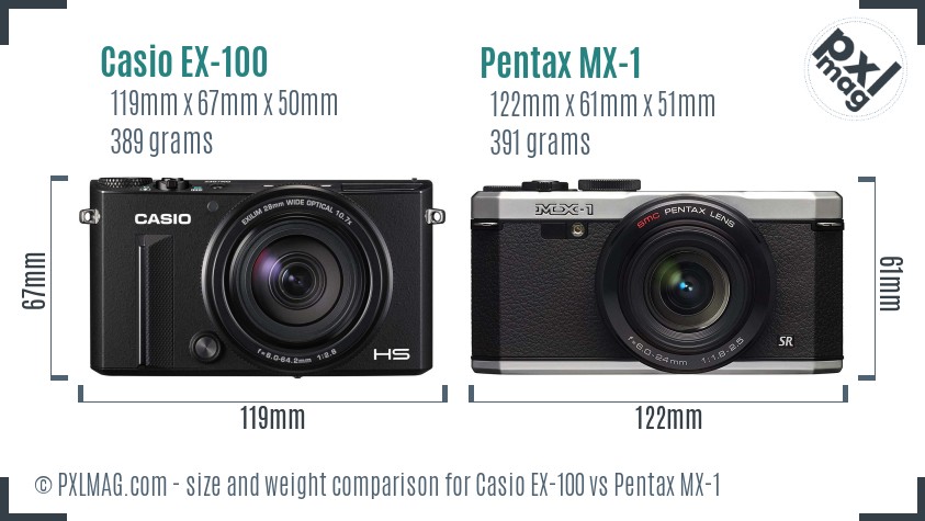 Casio EX-100 vs Pentax MX-1 size comparison Casio EX-100 vs Pentax MX-1 size comparison