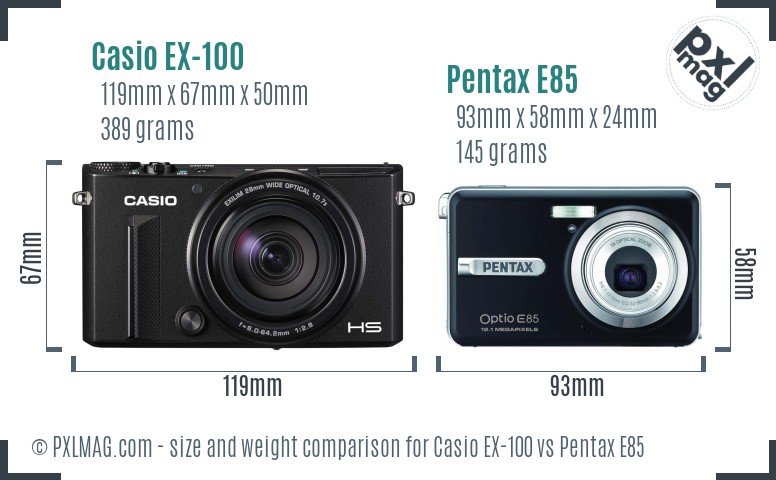 Casio EX-100 vs Pentax E85 size comparison Casio EX-100 vs Pentax E85 size comparison