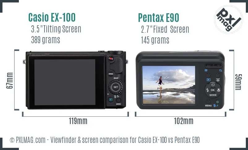Casio EX-100 vs Pentax E90 Screen and Viewfinder comparison