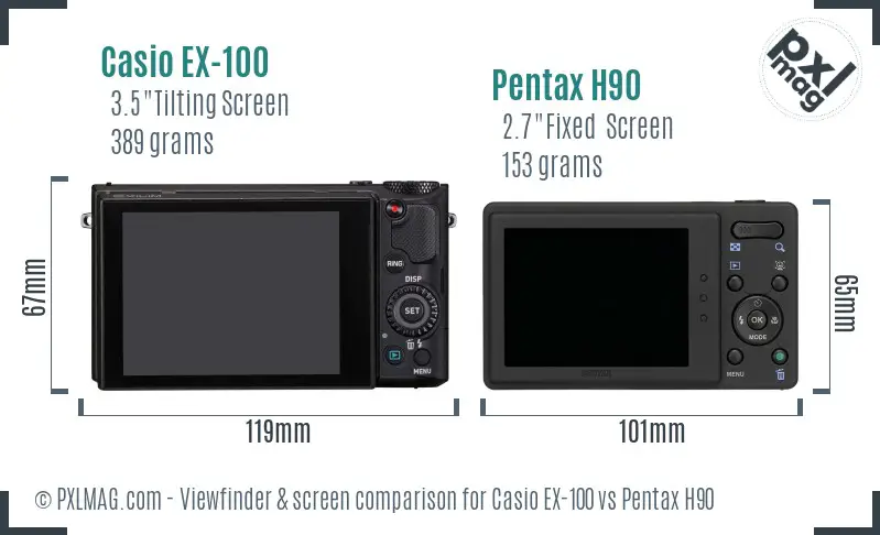 Casio EX-100 vs Pentax H90 Screen and Viewfinder comparison Casio EX-100 vs Pentax H90 Screen and Viewfinder comparison