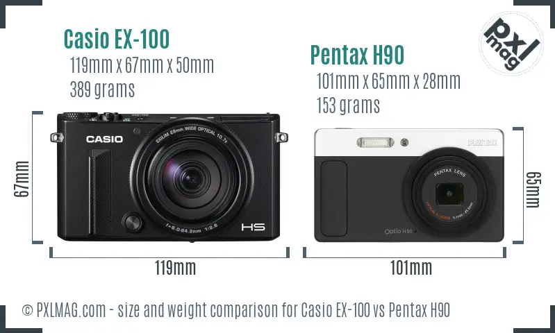 Casio EX-100 vs Pentax H90 size comparison Casio EX-100 vs Pentax H90 size comparison