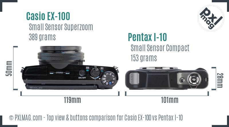 Casio EX-100 vs Pentax I-10 top view buttons comparison