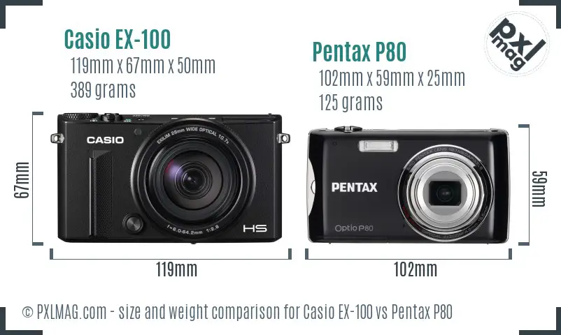 Casio EX-100 vs Pentax P80 size comparison Casio EX-100 vs Pentax P80 size comparison