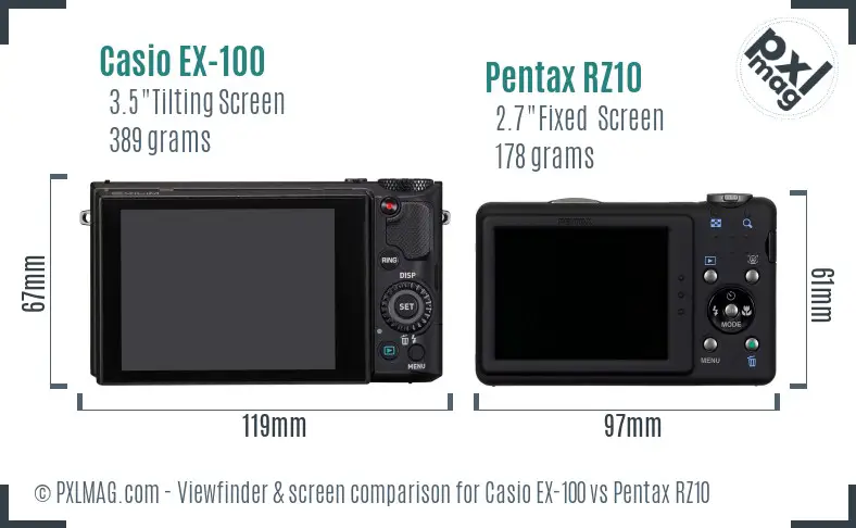 Casio EX-100 vs Pentax RZ10 Screen and Viewfinder comparison Casio EX-100 vs Pentax RZ10 Screen and Viewfinder comparison