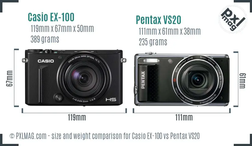 Casio EX-100 vs Pentax VS20 size comparison