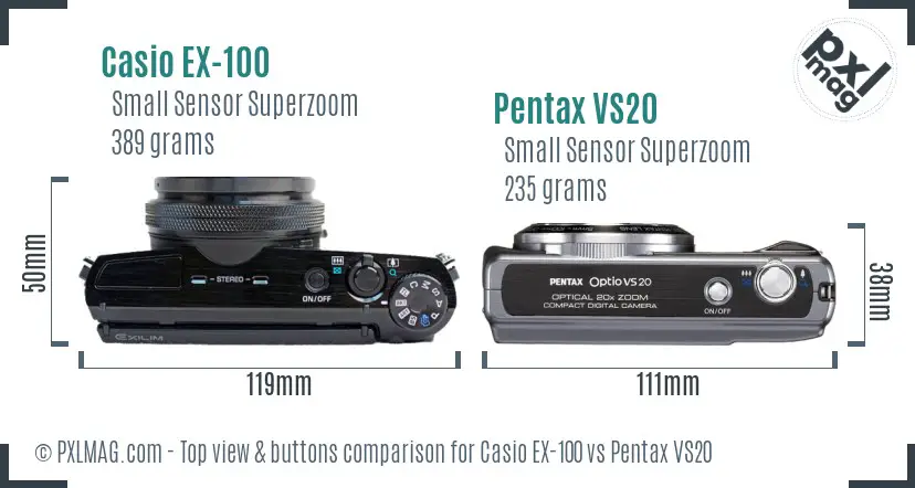 Casio EX-100 vs Pentax VS20 top view buttons comparison