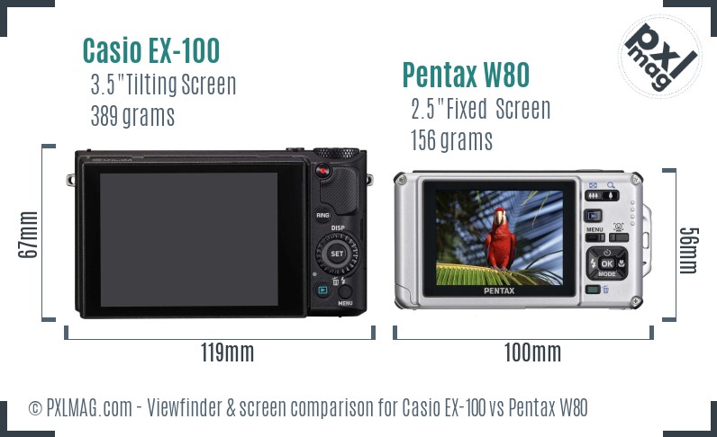 Casio EX-100 vs Pentax W80 Screen and Viewfinder comparison