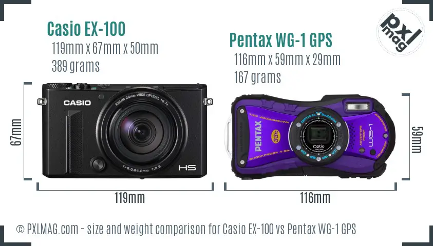 Casio EX-100 vs Pentax WG-1 GPS size comparison