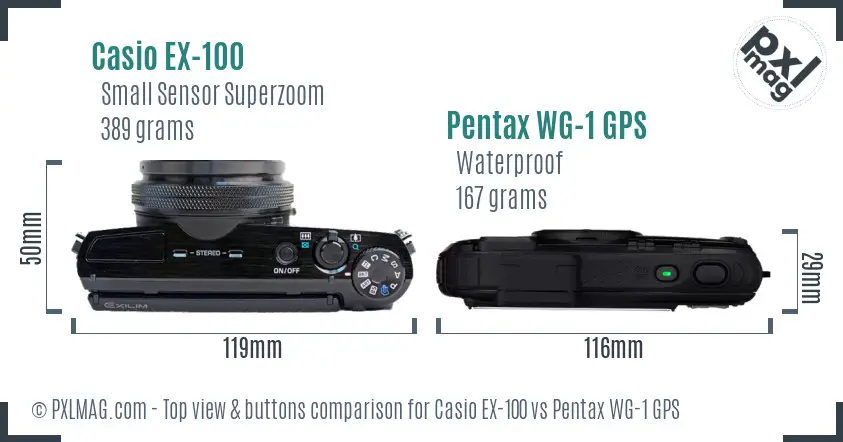 Casio EX-100 vs Pentax WG-1 GPS top view buttons comparison