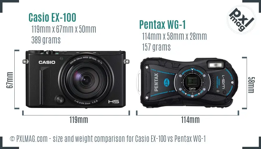 Casio EX-100 vs Pentax WG-1 size comparison