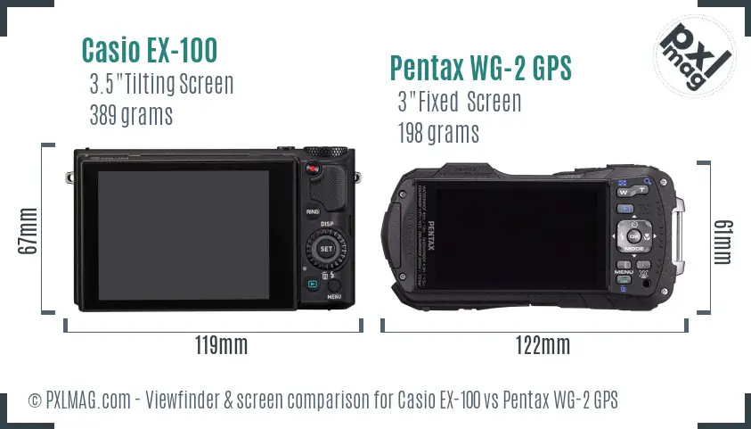 Casio EX-100 vs Pentax WG-2 GPS Screen and Viewfinder comparison