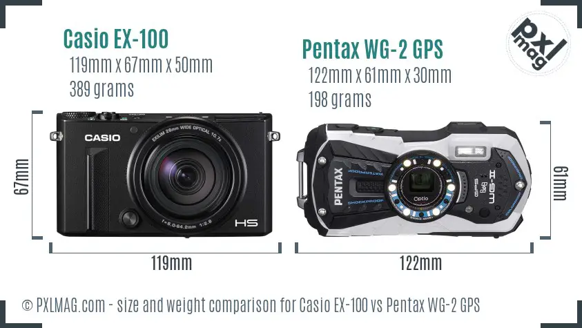 Casio EX-100 vs Pentax WG-2 GPS size comparison