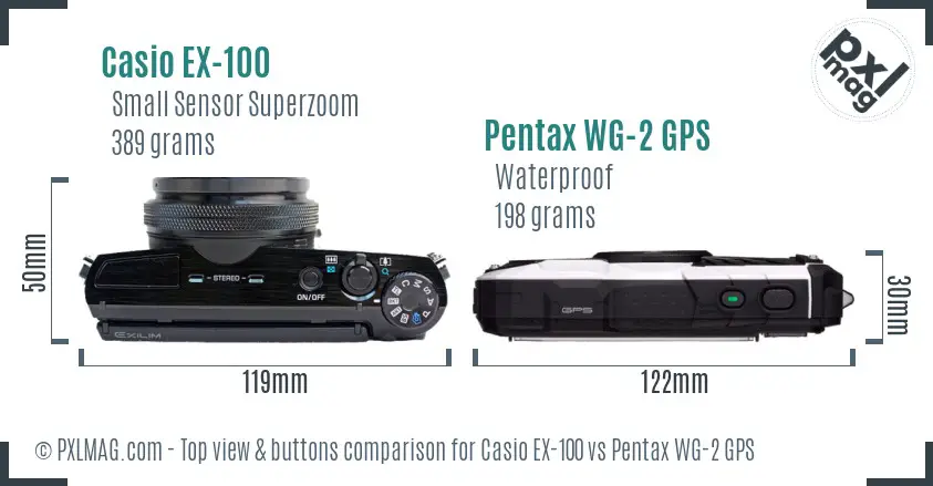 Casio EX-100 vs Pentax WG-2 GPS top view buttons comparison