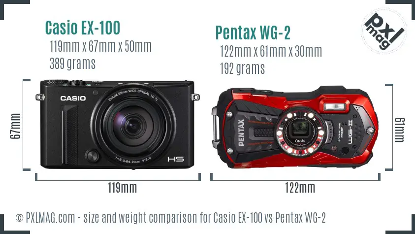 Casio EX-100 vs Pentax WG-2 size comparison