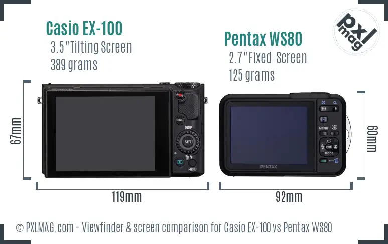 Casio EX-100 vs Pentax WS80 Screen and Viewfinder comparison Casio EX-100 vs Pentax WS80 Screen and Viewfinder comparison