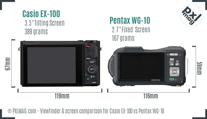 Casio EX-100 vs Pentax WG-10 Screen and Viewfinder comparison