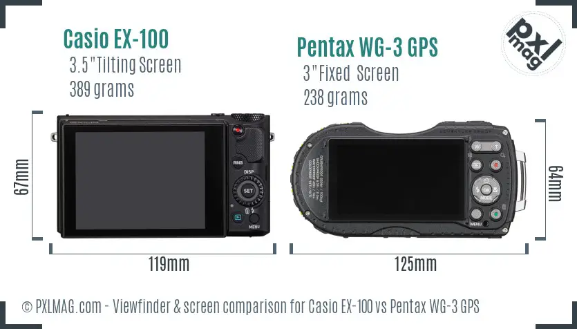 Casio EX-100 vs Pentax WG-3 GPS Screen and Viewfinder comparison