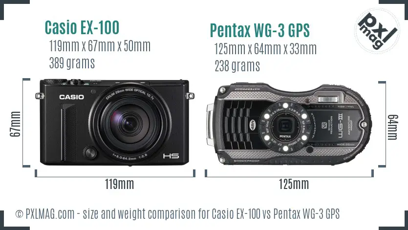 Casio EX-100 vs Pentax WG-3 GPS size comparison