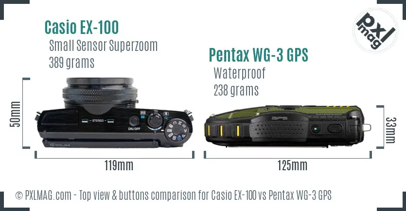 Casio EX-100 vs Pentax WG-3 GPS top view buttons comparison