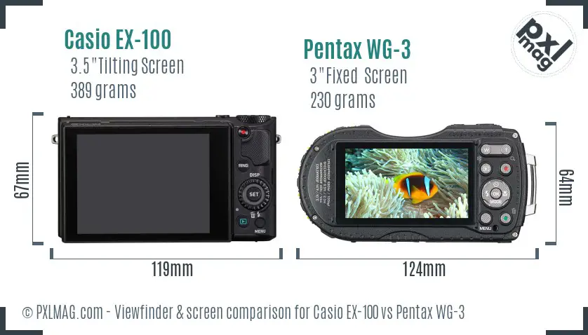 Casio EX-100 vs Pentax WG-3 Screen and Viewfinder comparison