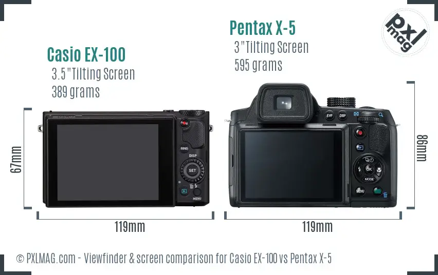Casio EX-100 vs Pentax X-5 Screen and Viewfinder comparison