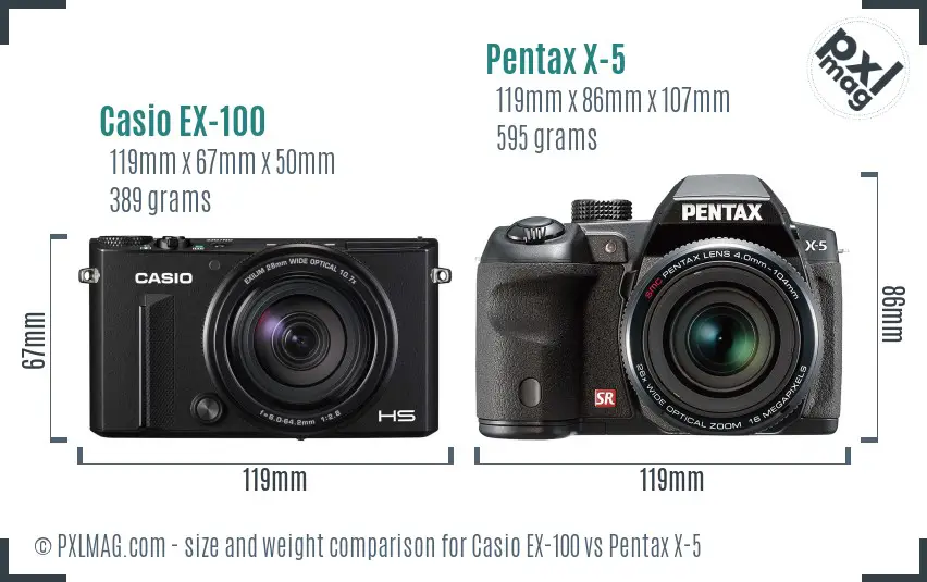 Casio EX-100 vs Pentax X-5 size comparison