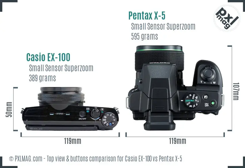 Casio EX-100 vs Pentax X-5 top view buttons comparison