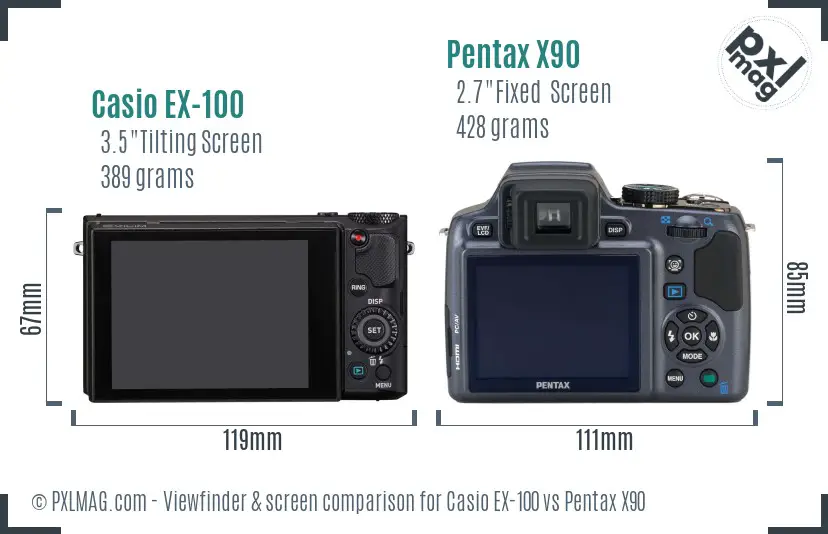 Casio EX-100 vs Pentax X90 Screen and Viewfinder comparison