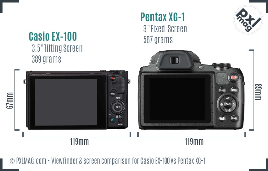 Casio EX-100 vs Pentax XG-1 Screen and Viewfinder comparison