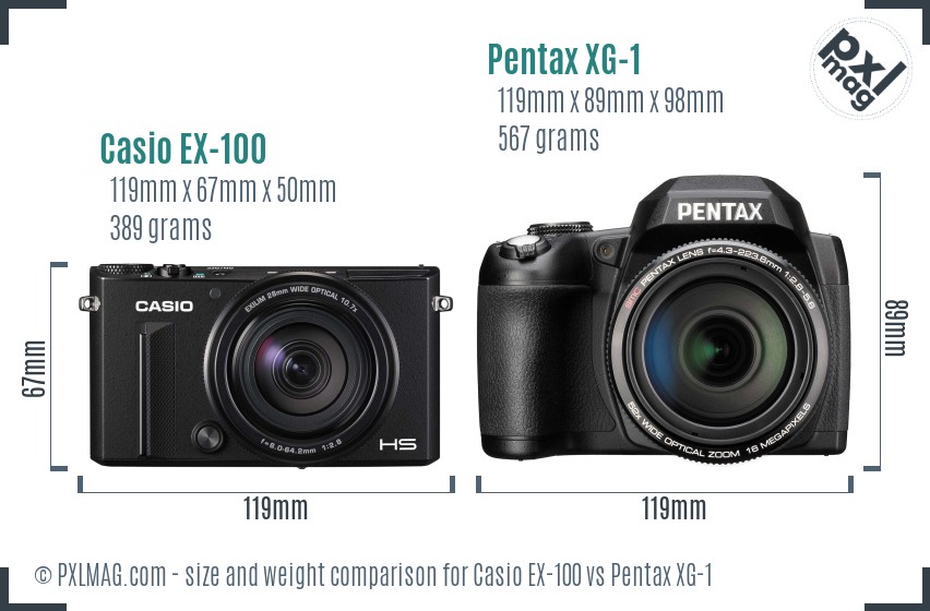 Casio EX-100 vs Pentax XG-1 size comparison