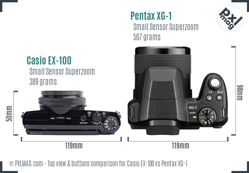 Casio EX-100 vs Pentax XG-1 top view buttons comparison