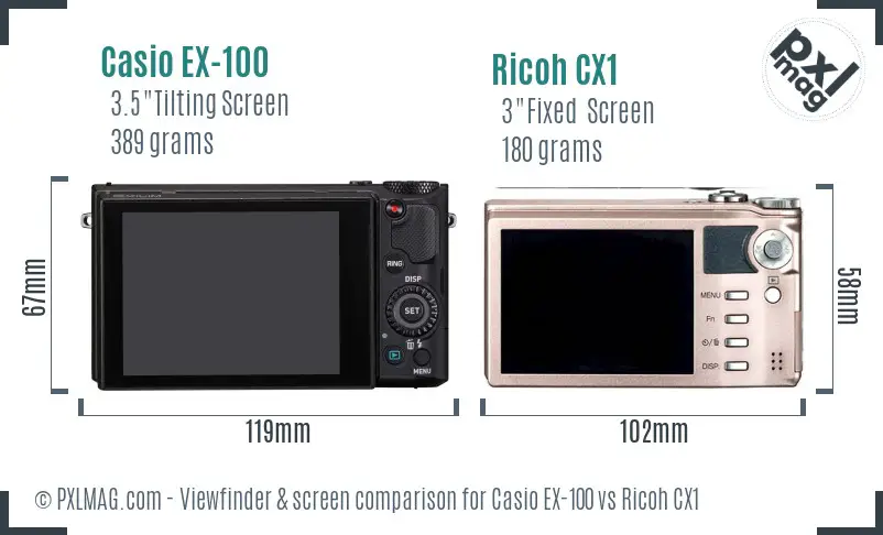 Casio EX-100 vs Ricoh CX1 Screen and Viewfinder comparison