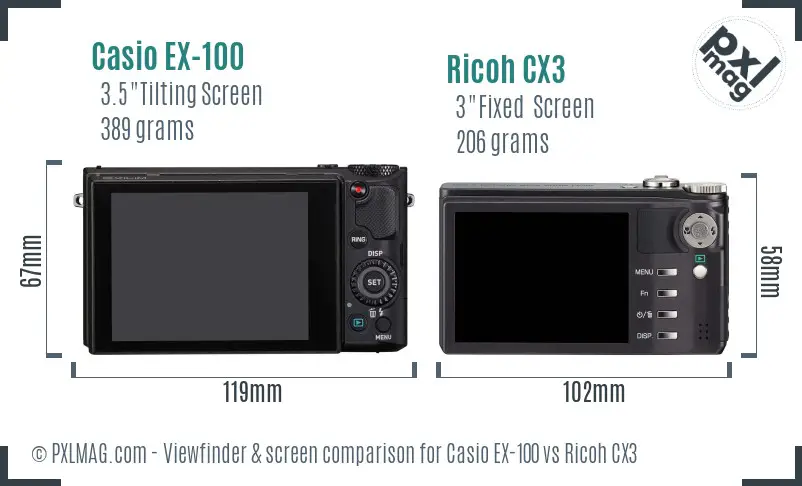 Casio EX-100 vs Ricoh CX3 Screen and Viewfinder comparison