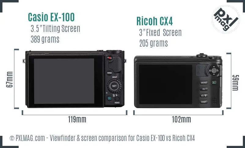 Casio EX-100 vs Ricoh CX4 Screen and Viewfinder comparison