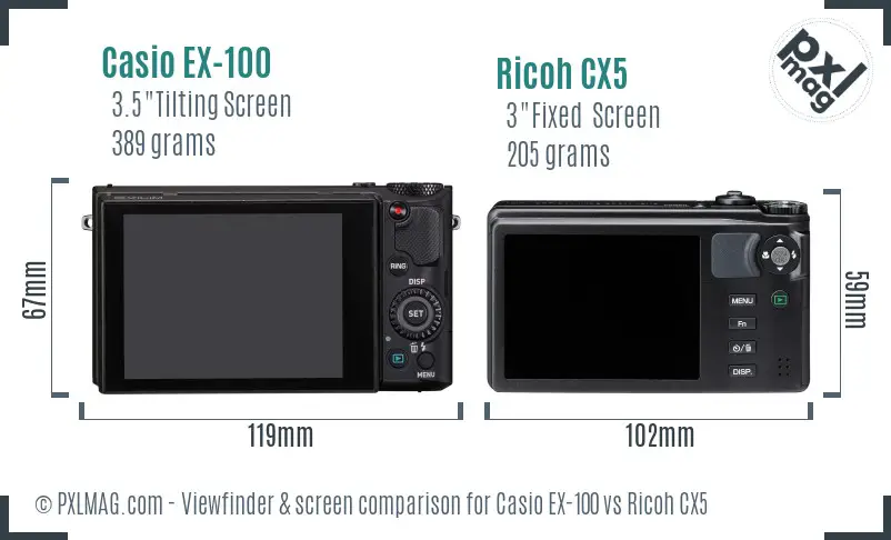 Casio EX-100 vs Ricoh CX5 Screen and Viewfinder comparison Casio EX-100 vs Ricoh CX5 Screen and Viewfinder comparison