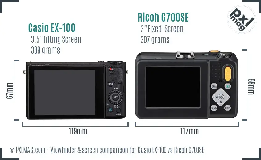 Casio EX-100 vs Ricoh G700SE Screen and Viewfinder comparison