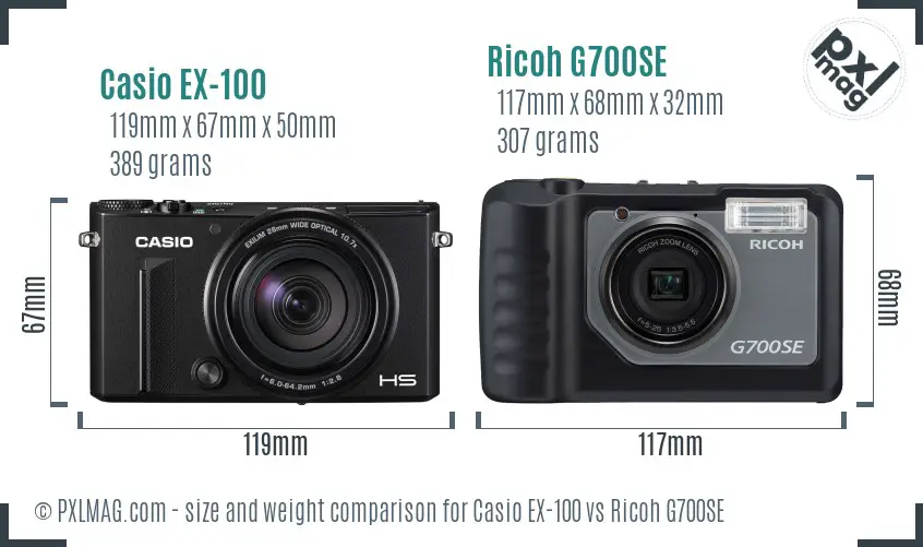 Casio EX-100 vs Ricoh G700SE size comparison