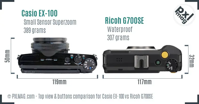 Casio EX-100 vs Ricoh G700SE top view buttons comparison