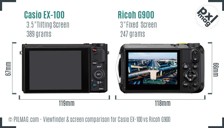 Casio EX-100 vs Ricoh G900 Screen and Viewfinder comparison