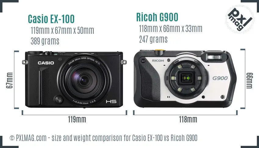 Casio EX-100 vs Ricoh G900 size comparison