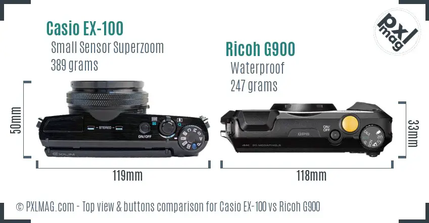 Casio EX-100 vs Ricoh G900 top view buttons comparison