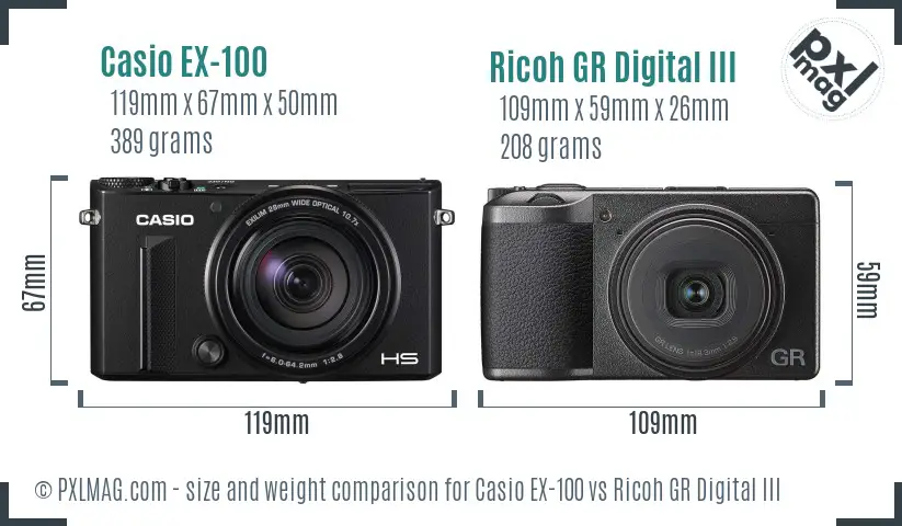 Casio EX-100 vs Ricoh GR Digital III size comparison