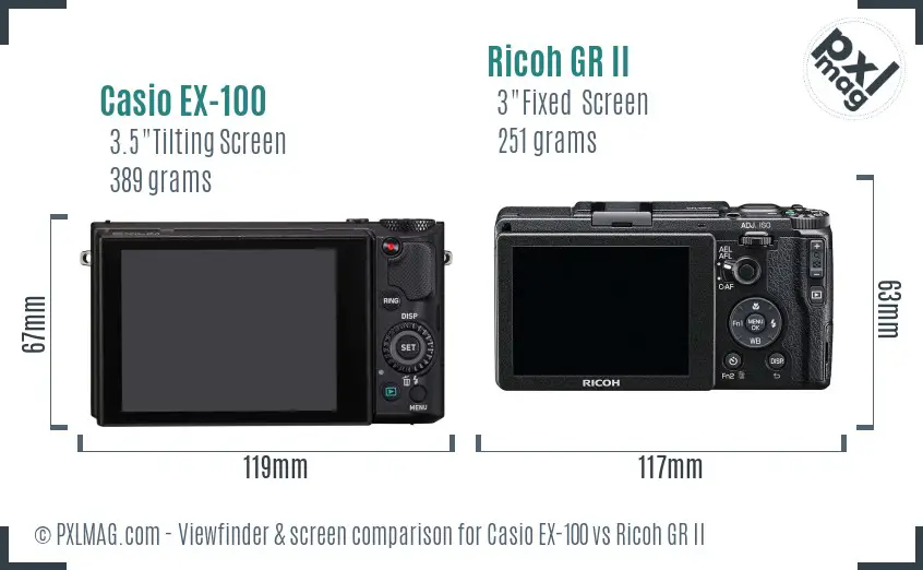 Casio EX-100 vs Ricoh GR II Screen and Viewfinder comparison