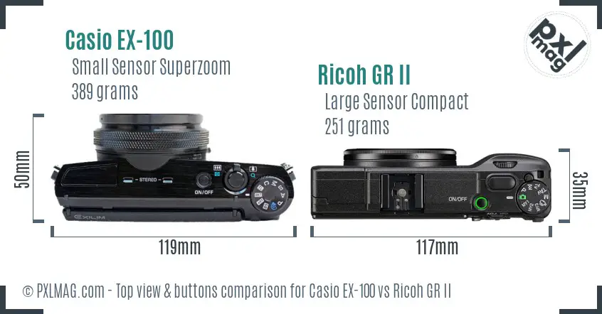 Casio EX-100 vs Ricoh GR II top view buttons comparison