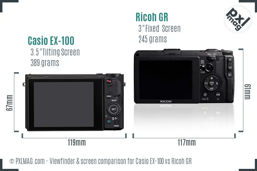 Casio EX-100 vs Ricoh GR Screen and Viewfinder comparison Casio EX-100 vs Ricoh GR Screen and Viewfinder comparison