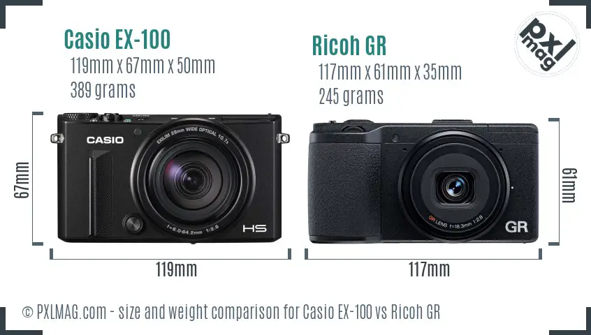 Casio EX-100 vs Ricoh GR size comparison Casio EX-100 vs Ricoh GR size comparison