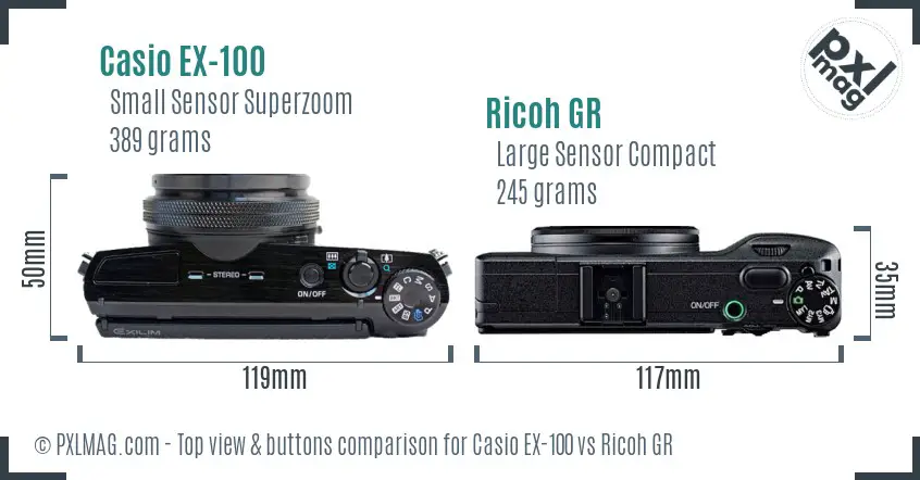 Casio EX-100 vs Ricoh GR top view buttons comparison Casio EX-100 vs Ricoh GR top view buttons comparison