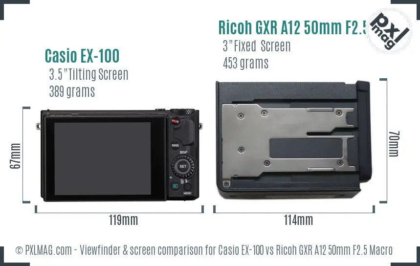 Casio EX-100 vs Ricoh GXR A12 50mm F2.5 Macro Screen and Viewfinder comparison